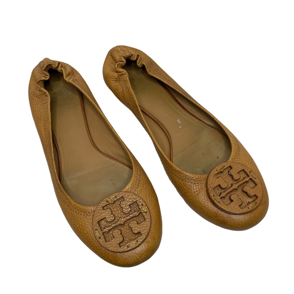 Tory Burch Reva Royal Tan Pebbled Leather Flats